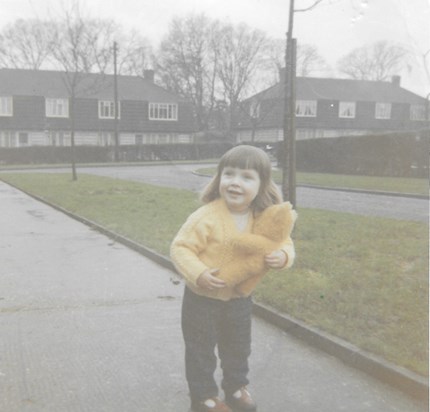Deborah with teddy bear 88 Woodlands Avenue Burgess Hill 1969