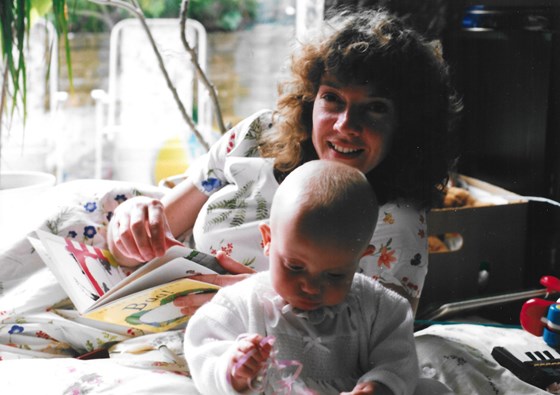 Deborah with goddaughter at Laura's christening 1998