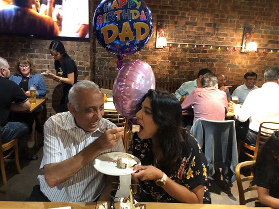 My dad and me sharing birthday celebrations 