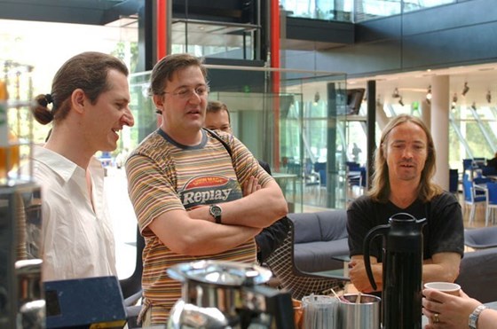 Bill with Stephen Fry At Chertsey 2002 having a break from Harry Potter recordings