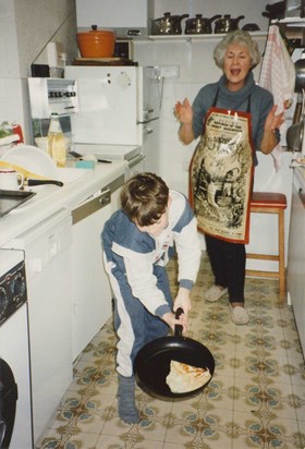 pancake tossing, Mum and Ian 