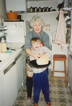 Pan cake tossing, Sam and Mum
