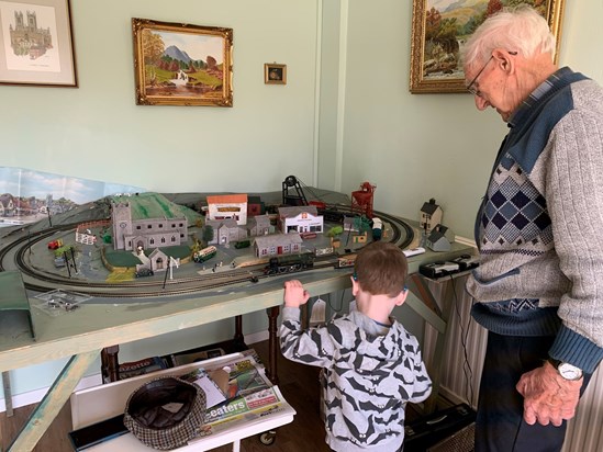Grandad & Harley playing with his train 
