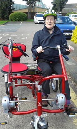 Wycliffe bike - about to go for a ride with Jim April 2017