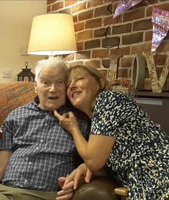 Sue with Dad at Daphne's 100th birthday party.