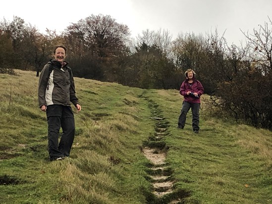 Walking from Oxted to Woldingham - one of the wettest and steepest treks but much laughter and camaraderie got us through it