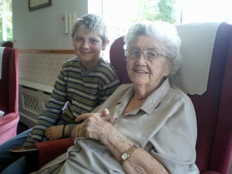 Sam and "BGG" June 10.  Sam had a super relationship with his Big Great Grannie.