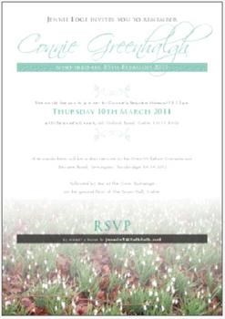 The beautiful Invitation Louise produced - the snowdrops were photo'd by her son, Luke.