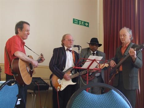 A scratch band formed at the funeral - Dad with bowtie, with Nick & Ben & Dad's friend Hubert.