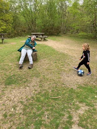 Football crazy Arthur with Debbie at Shorne Country Park