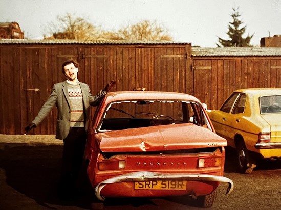 Kev’s Chevette - not his fault, honestly!  A lorry squashed his parked car against a wall when he was working at Flying Services. 