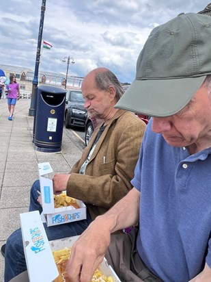 Fish and chips in Aberystwyth, with Len. 