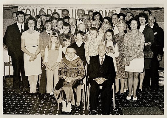 The great-grandparents’ 70th wedding anniversary. Spot Kev and sis Elaine (holding pink rubbery, sticky frog!).