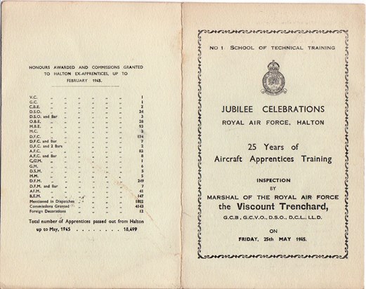 Connie's Programme RAF Halton Front & Rear View