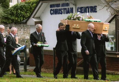 Mark's coffin being carried into the church on 5th November 2008