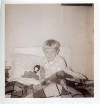 Mark in bed at Sampford Peverell 1973