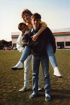 Mark and Alison with friend (Flash) Butlins Skegness 1986