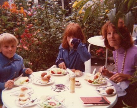 With Alison & Mum having ploughmans lunch at Poughill Nr Bude August 1977