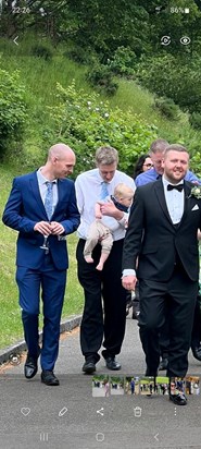 Ben, Uncle Jonathan, baby cousin Samuel and cousin Robert (the Groom) 1 June 2024