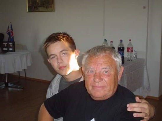 Haddi with one of his grandsons, Logi In 2008