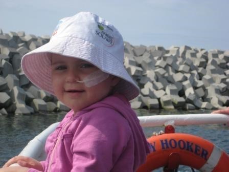 Laoise on ferry boat at Inis Mor