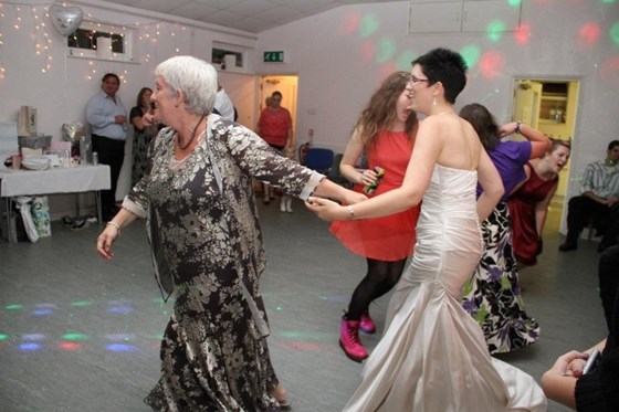 Mum dancing to Scottish music with Lorna at her wedding 