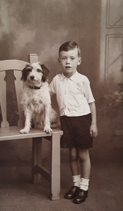 With his pet dog at Stickells Studio.