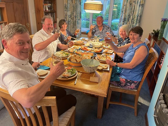 Mum, dad, Linda, William, Auntie Anne & Uncle Neil having seafood from The Fisherman’s Kitchen. June 2022