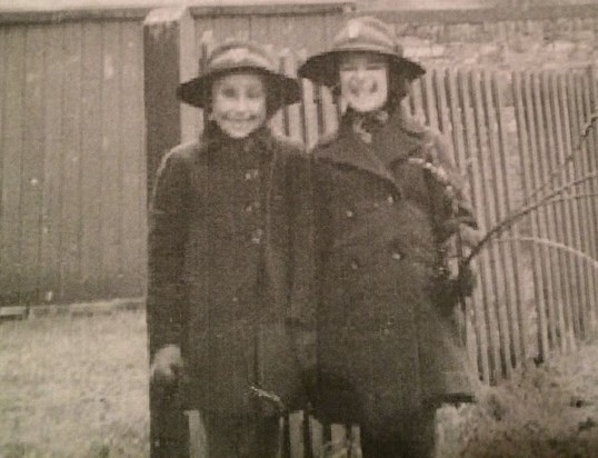 Mum with cousin Valerie and her favourite "pussy willow" sticks C.1945 Wakefield