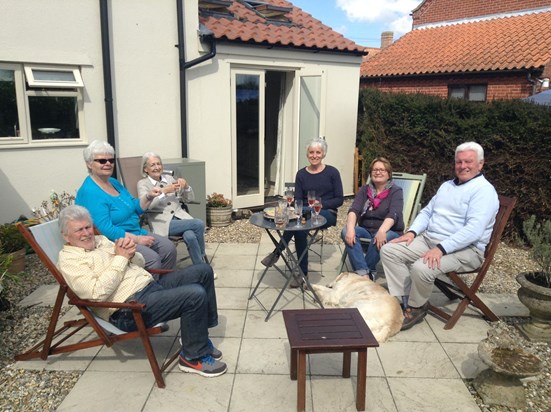 Family gathering in Norfolk May 2016 (from left) Colin, Liz, Pat, Sue, Bec, Brian.