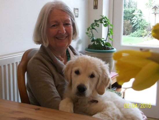 Pat with puppy Kip - proud of her new dog.