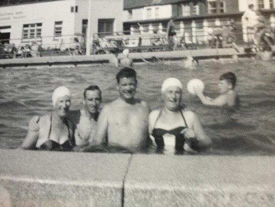 Albert in the pool at Gorleston with Betty, Fred and Pauline.