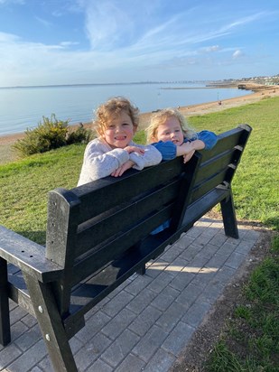 Lilly and Summer on Will’s bench 