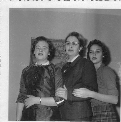 Mother and daughters Judy and Dottie Feb. 1958