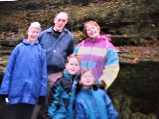 Gran and Grandad with Simon and Sally at Bolton Abbey in 1997