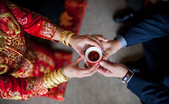 January 2016 at B's wedding - Uncle's hand at tea ceremony