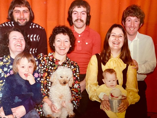 Denise, Mike and Christopher, Erica, Andrew and Kinky, Carole, Geoff and Tamsin 1976.