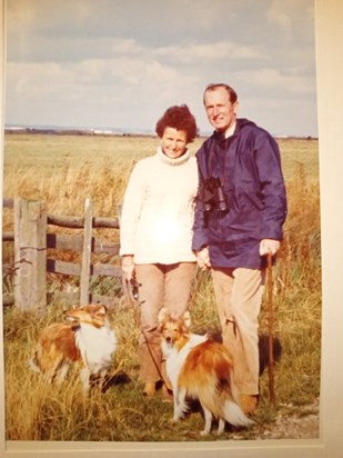 Mum and Dad with dogs Bobs and Pickle