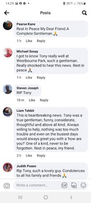 Tributes from Facebook from Anthony's colleagues from his time working for London Buses