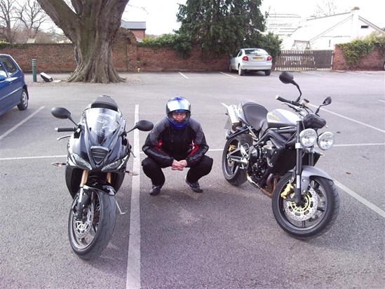 Me and Tim on a Triumph test ride day in North Wales. Triumph Daytona 675 and a Street Triple