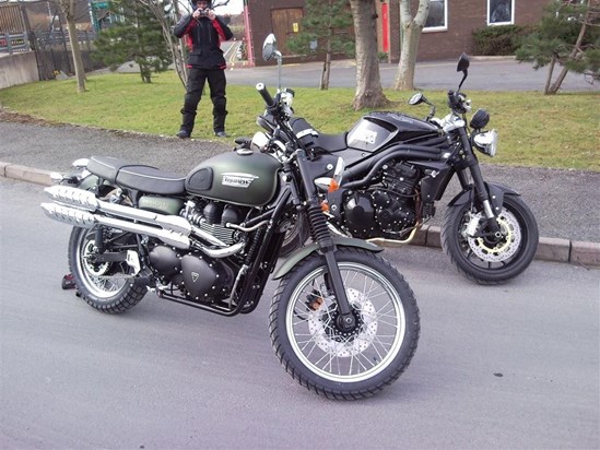 Me and Tim on a Triumph test ride day. Tim refused to ride the Scrambler, not cool apparently!