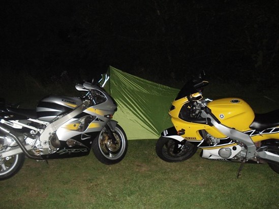 Me and Tim camping for the weekend at British Superbikes