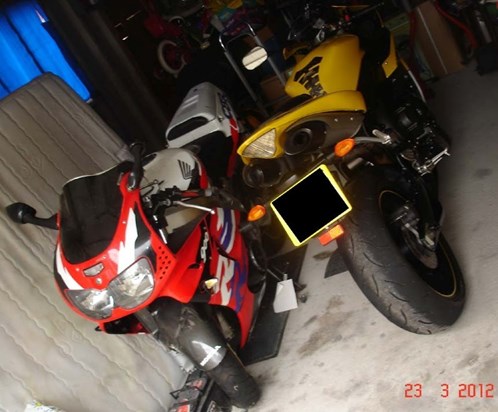 Tims Fireblade and his R1 in his garage