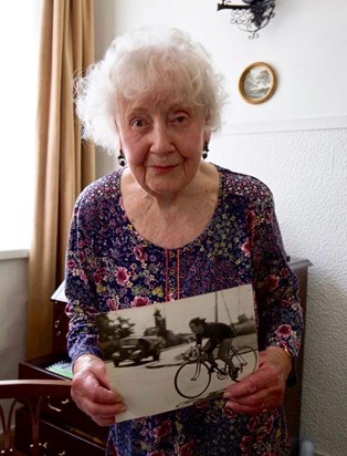 Eileen with photo of herself