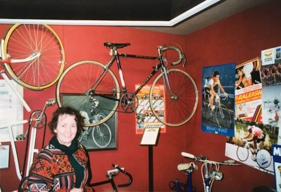 Eileen with her display and bike at Coventry Transport Museum