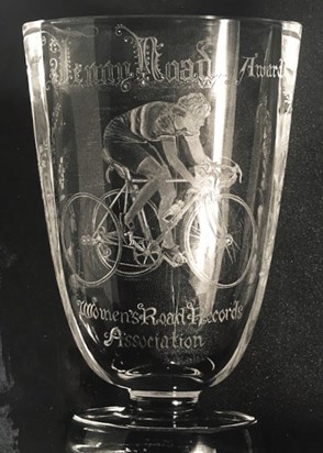 One of Eileen's cycling glass engravings