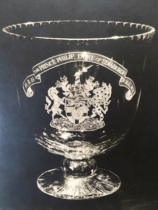 Glass engraving by ES presented to HRH Prince Philip, commissioned by the City & Guilds