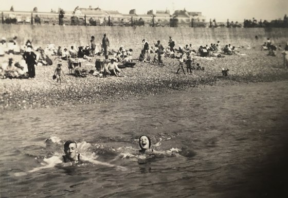 Eileen and Peter enjoying swimming at Llandudno