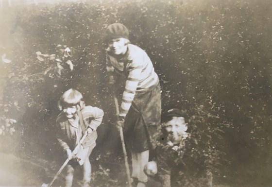 Eileen aged 4 gardening with Peter and her mother Jeannie