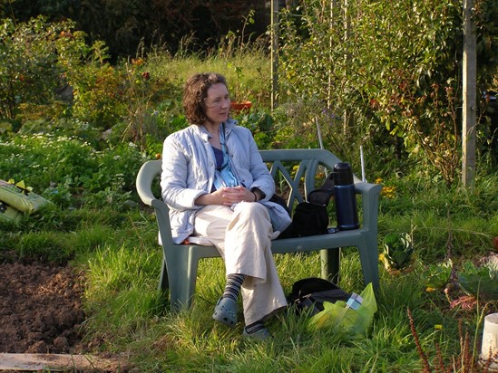 Jackie at our allotment in 2008